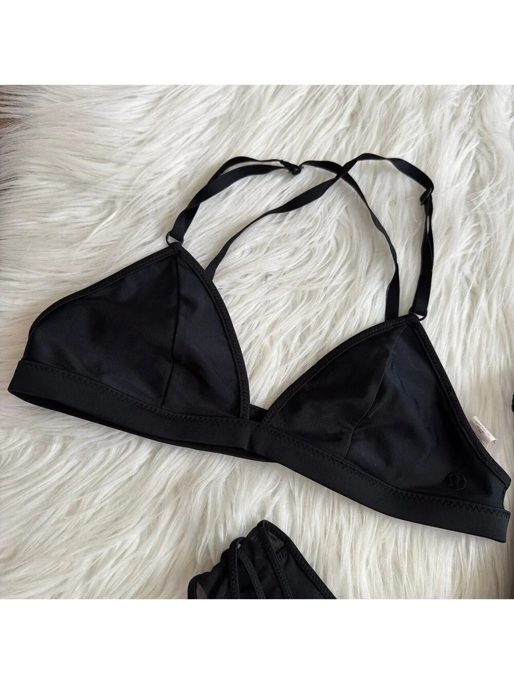 Black Triangle Bikini Top and Bottom Set 3 piece size 6
